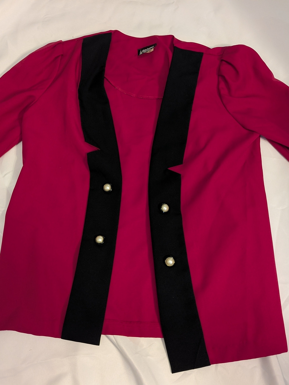 Vintage Whirlaway Frocks Magenta Pearl-Button Blazer with Black Trim